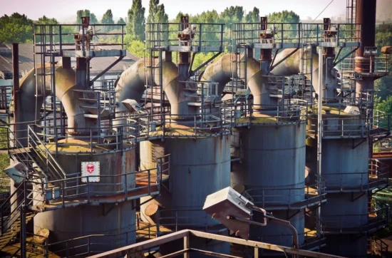 Planta industrial con torres y tuberías que requieren un plan de mantenimiento